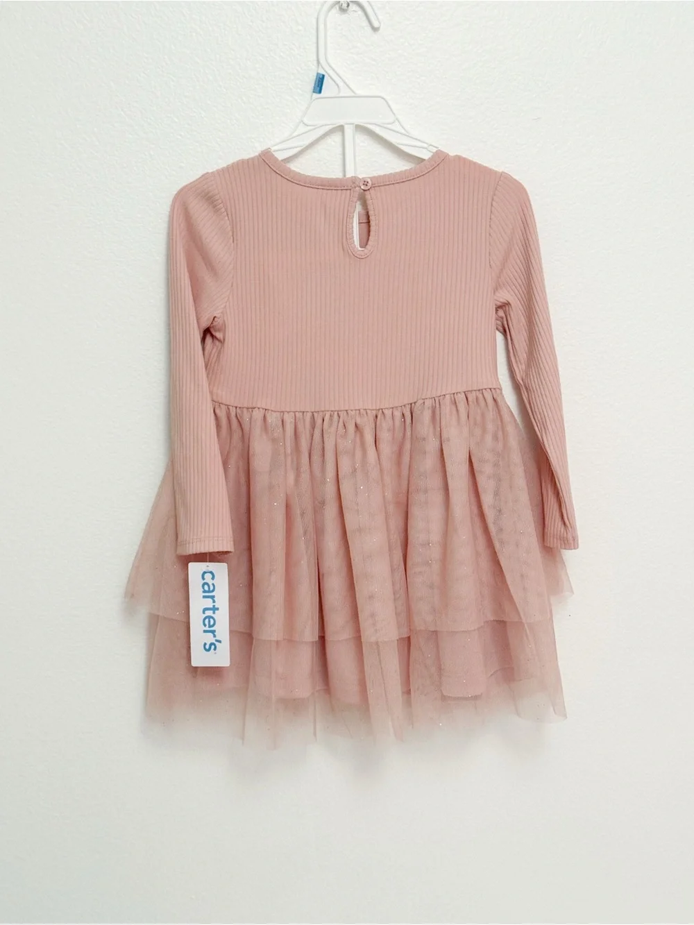 Carter's Girls Long Sleeve Dusty Pink Tulle Tiered Dress